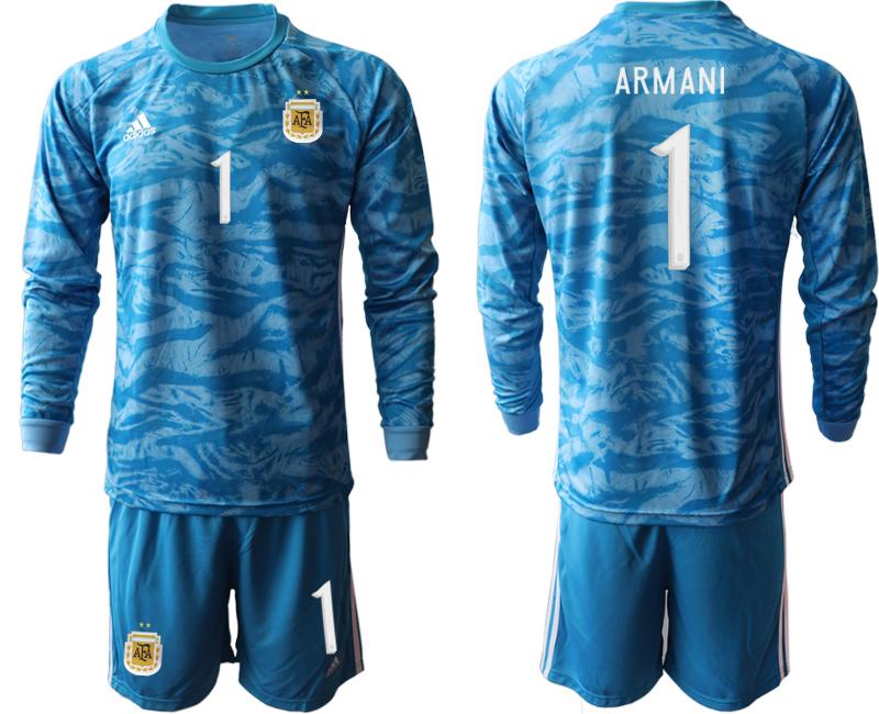 Men 2020-2021 Season National team Argentina goalkeeper Long sleeve blue #1 Soccer Jersey1